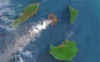 Krakatoa volcanic island in the Sunda Strait between Java and Sumatra in Indonesia.