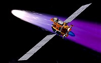 NASA's New Millennium Deep Space 1 spacecraft approaching the Comet Borrelly.