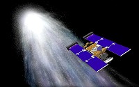 Stardust spacecraft studying comet Wild-2's environment, made of dust and ice.