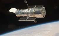 Hubble space telescope orbiting in a low-Earth orbit.
