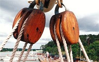 Pulleys on a ship.