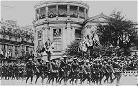 Victorious Marines parade in France following the end of World War I (1918).